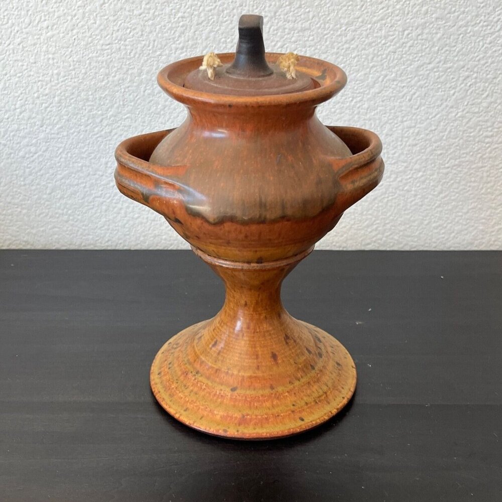 Studio Art Pottery Stoneware Oil Lamp Two Wicks 9" Vintage 1970s - Picture 4 of 9